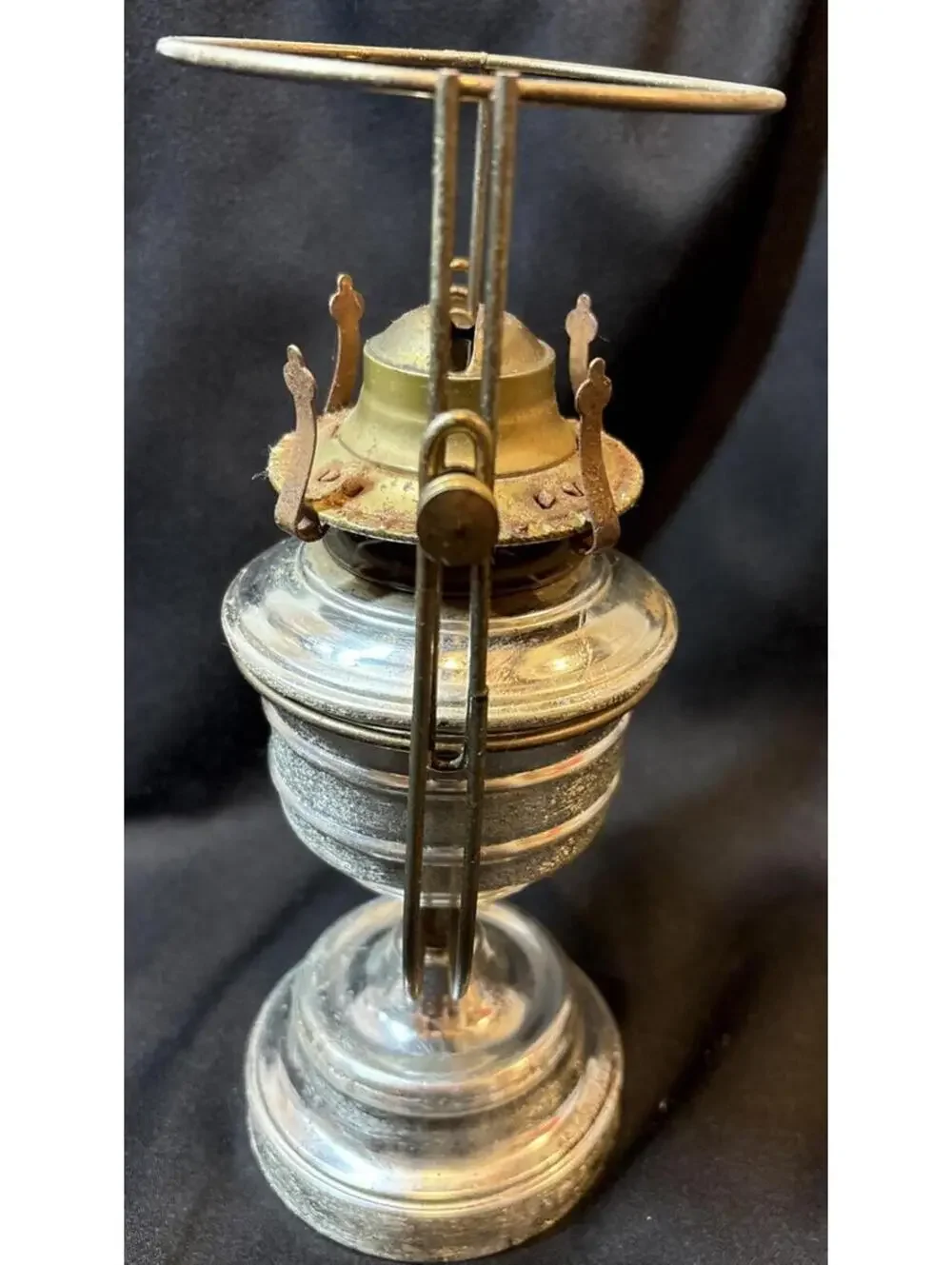 VTG Nickel Brass Ship Gimbal Oil Lamp Swivel Wall / Table Mount 10.75” No Globe